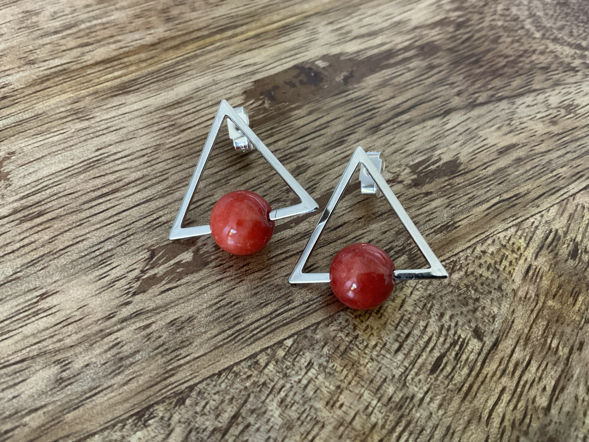 Red Jade Triangle Stud Earrings